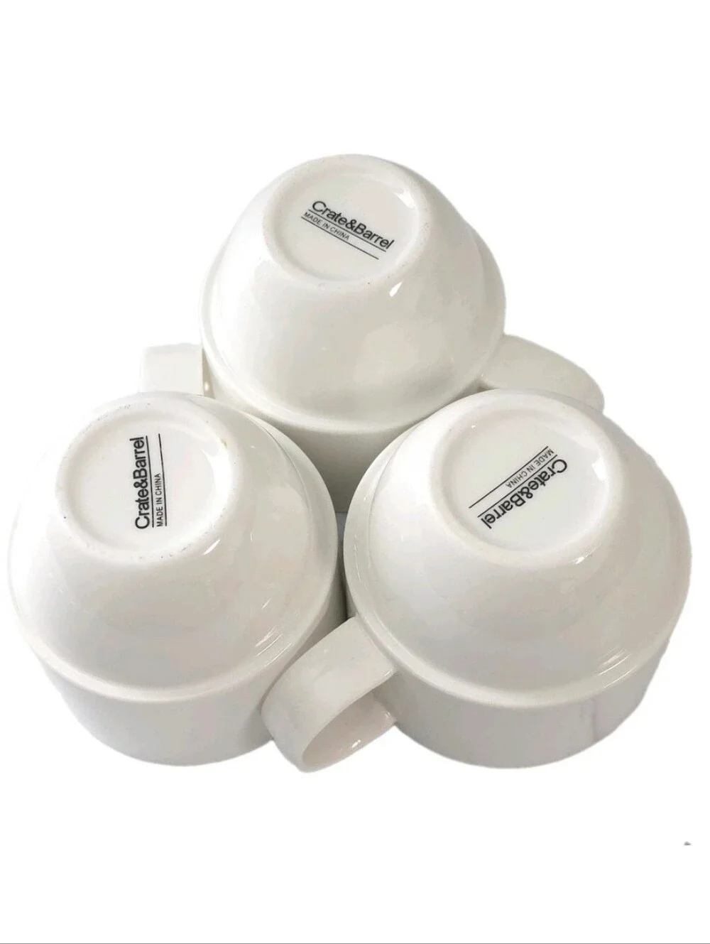 Crate & Barrel Cups Staxx Mugs Vintage 3 Piece Set Stackable White Porcelain